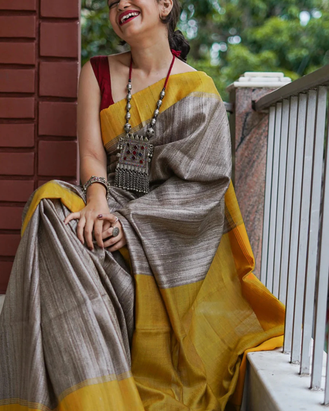 Golden Serenity - Greige & Yellow Handloom Cotton Saree