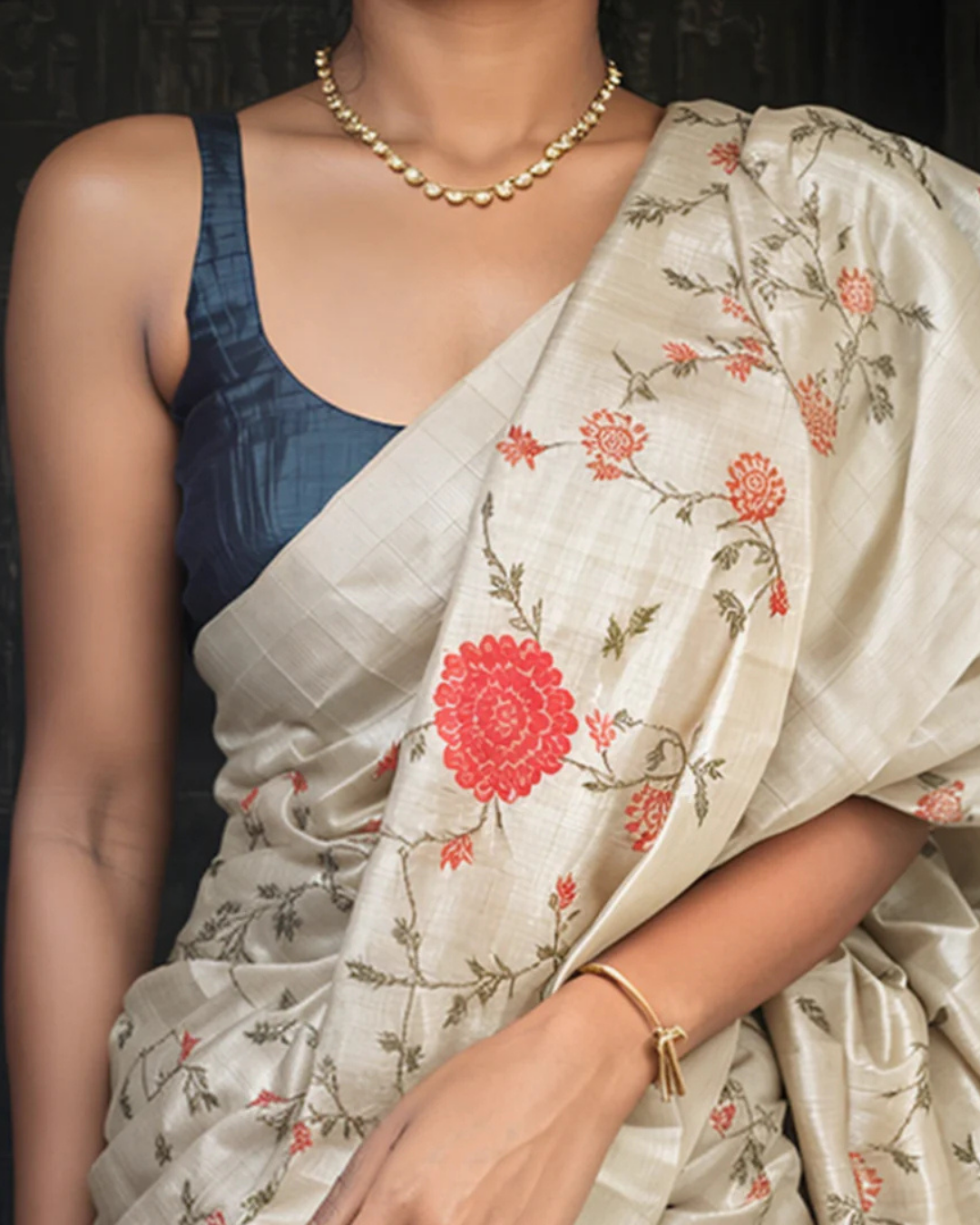 Beige Grace - Chanderi Cotton Silk Saree with Blouse