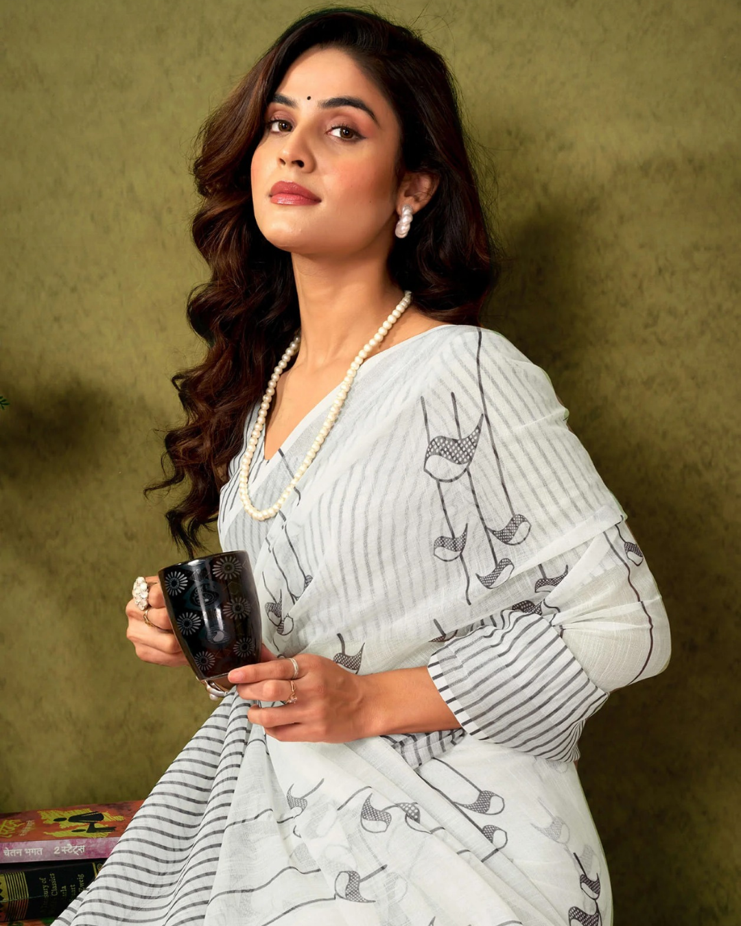 Ivory Charm - Elegant White Chanderi Cotton Saree