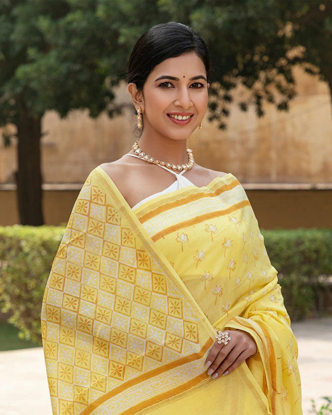 Sunlit Bloom - Yellow Chanderi Cotton Saree