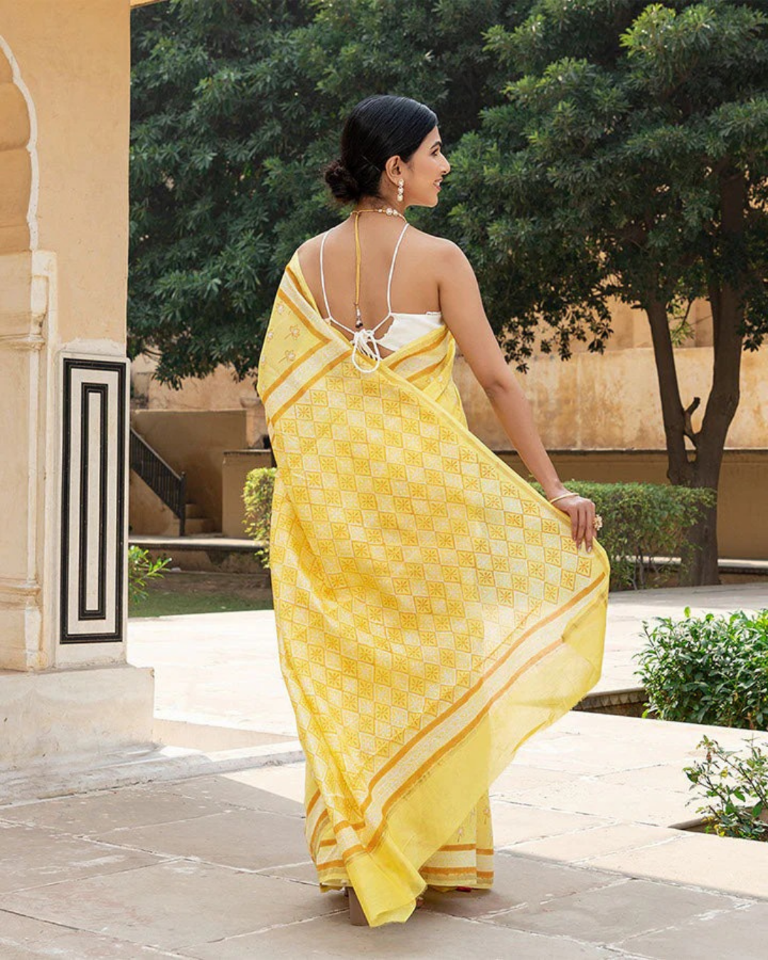 Sunlit Bloom - Yellow Chanderi Cotton Saree