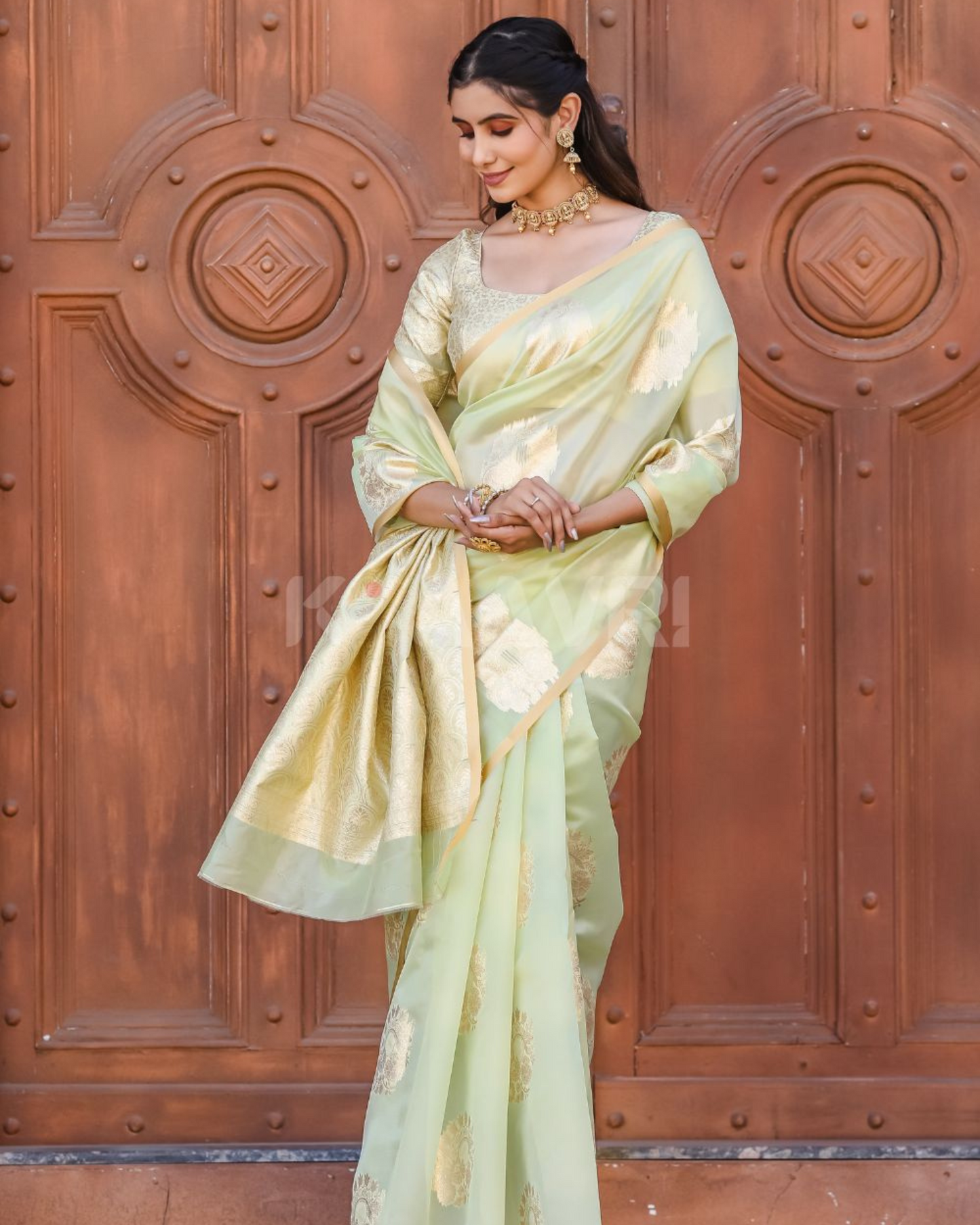 Ivory Charm - Dirty White Chanderi Jacquard Saree