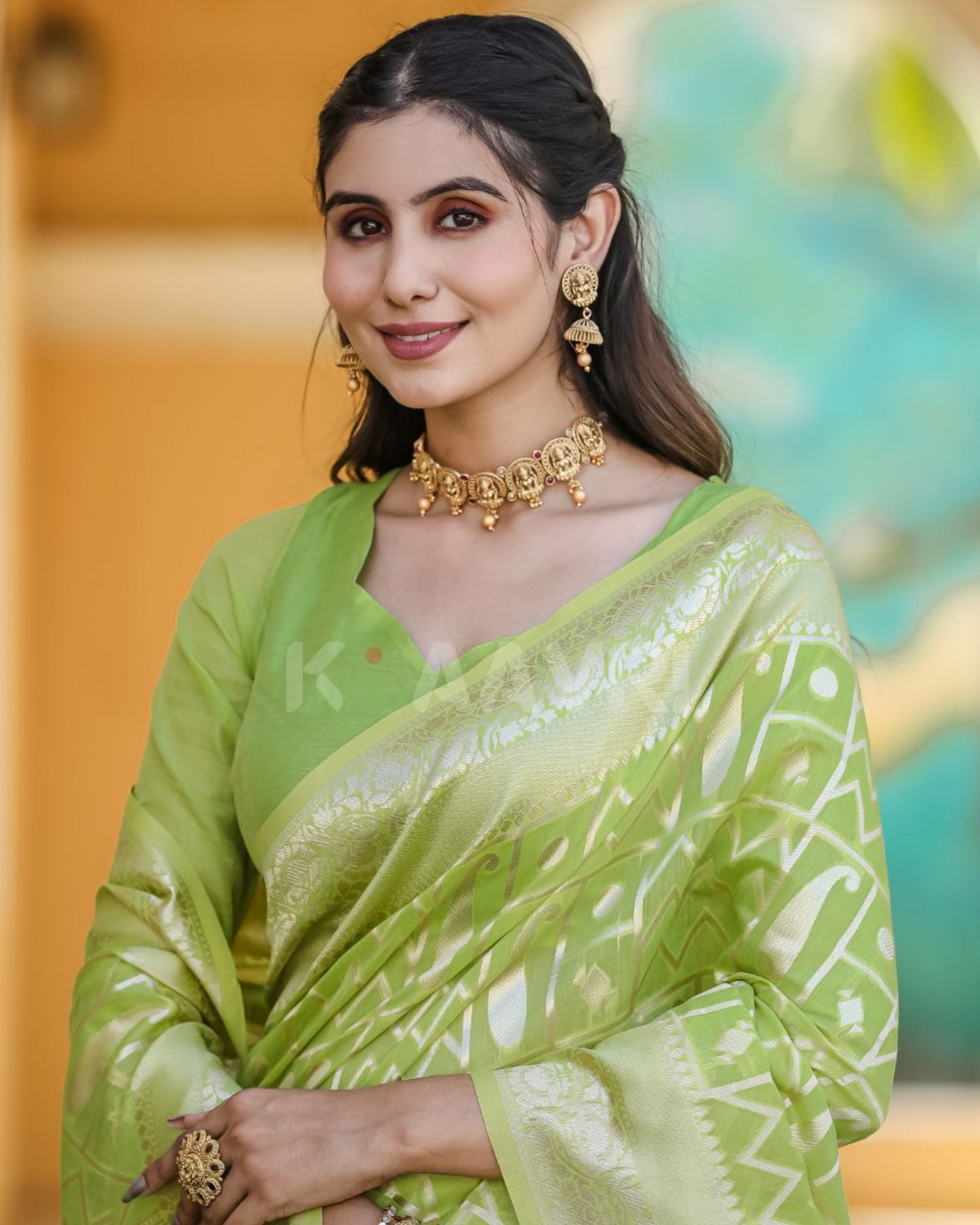 Forest Muse - Moss Green Chanderi Jacquard Saree
