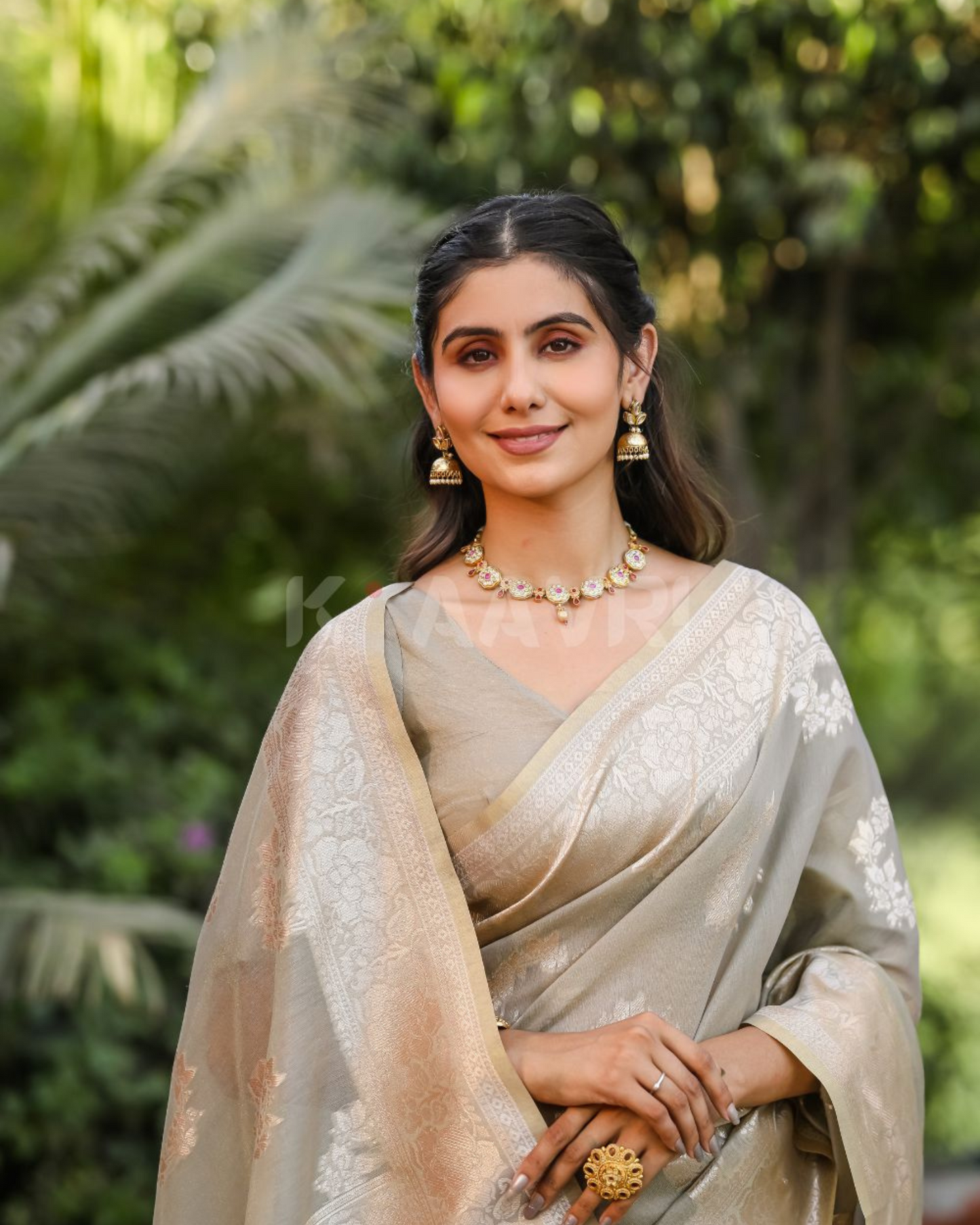 Vanilla Twilight - Dark Vanilla Chanderi Jacquard Saree