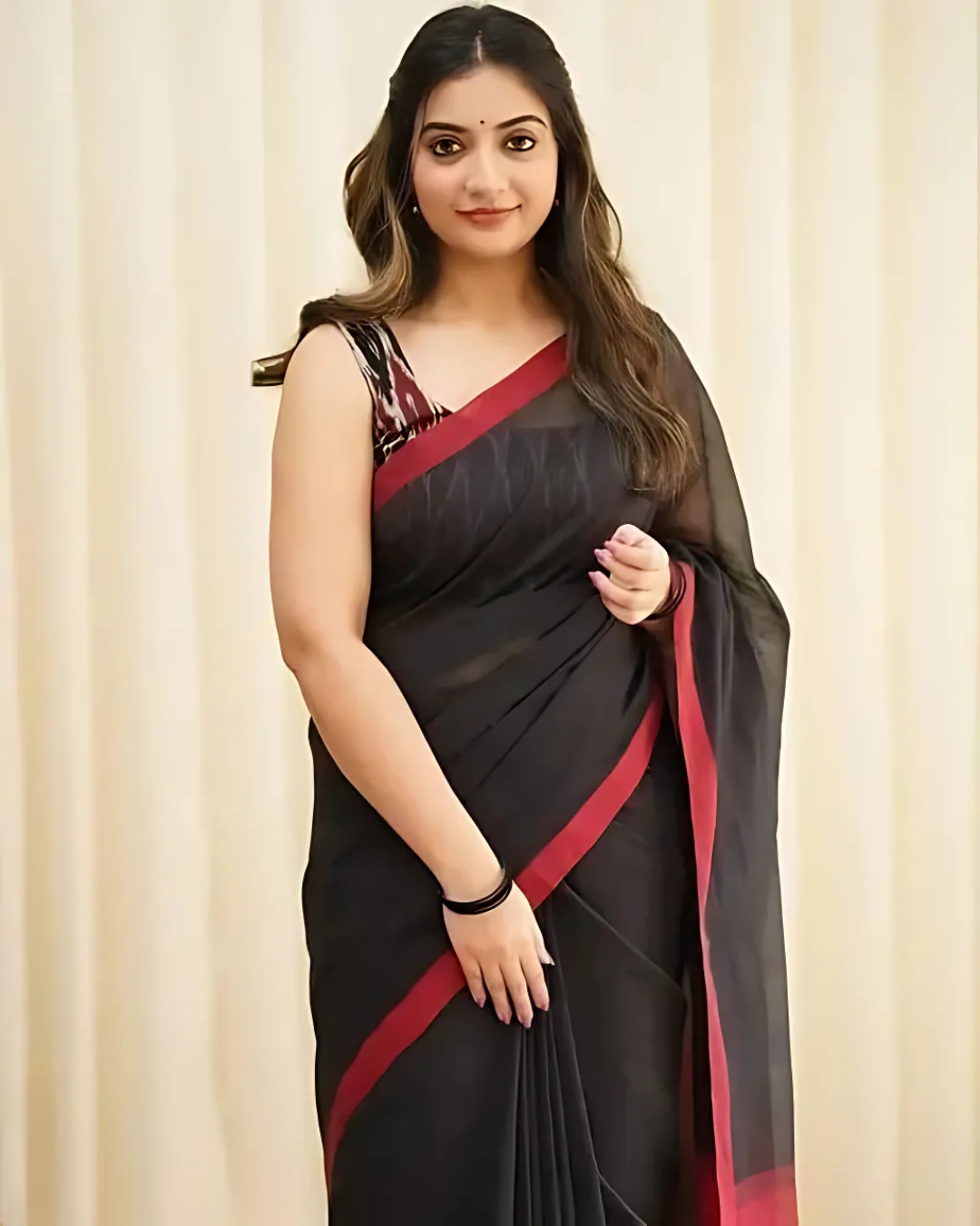 Midnight Muse β Black Mangalagiri Handloom Cotton Saree