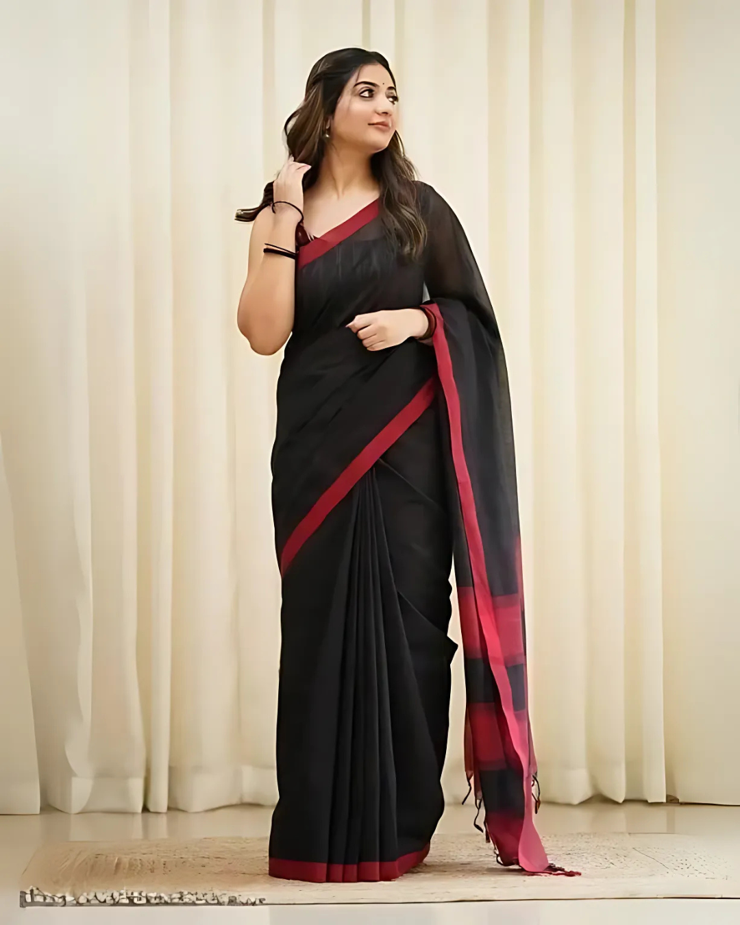 Midnight Muse β Black Mangalagiri Handloom Cotton Saree