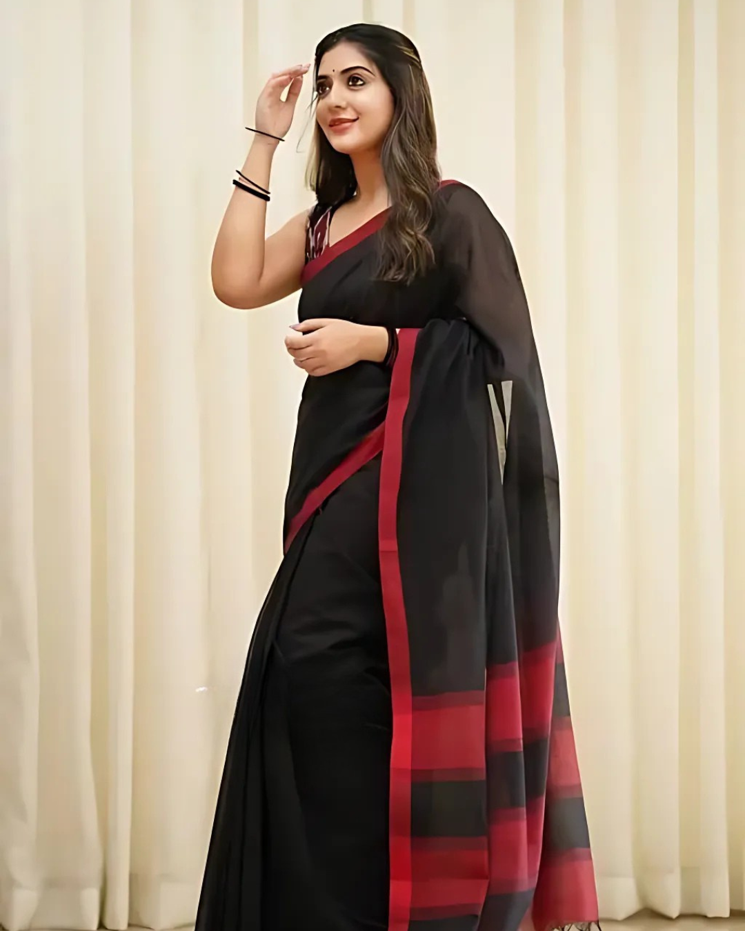 Midnight Muse β Black Mangalagiri Handloom Cotton Saree
