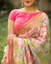 Smoky Elegance - Light Grey Cotton Blend Digital Print Saree