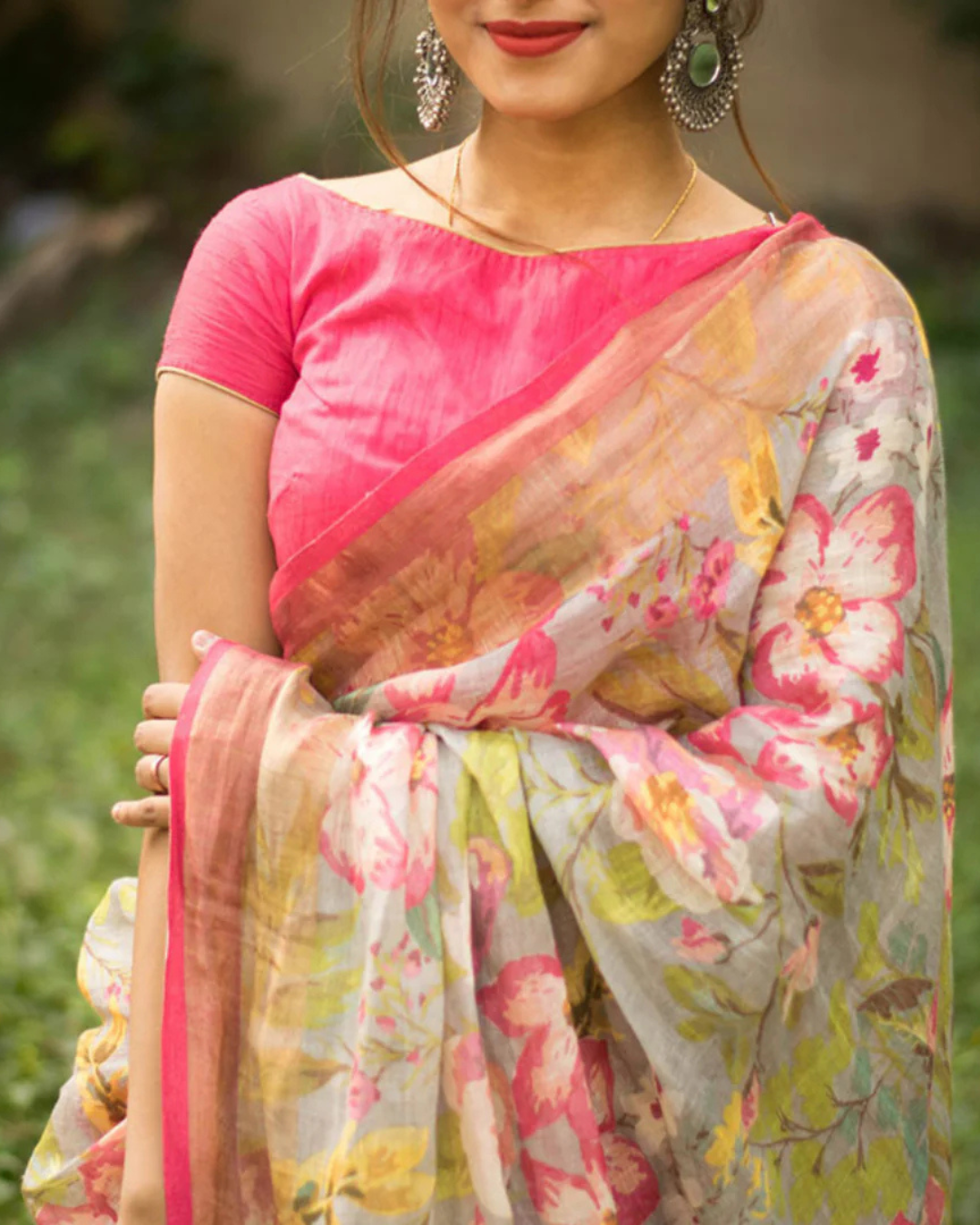Smoky Elegance - Light Grey Cotton Blend Digital Print Saree