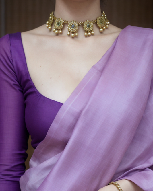 Regal Aura - Bluish Purple Plain Linen Saree