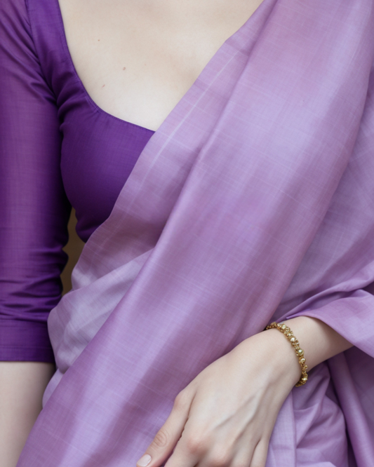 Regal Aura - Bluish Purple Plain Linen Saree