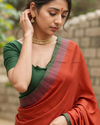 Rustic Elegance - Red & Green Muslin Saree