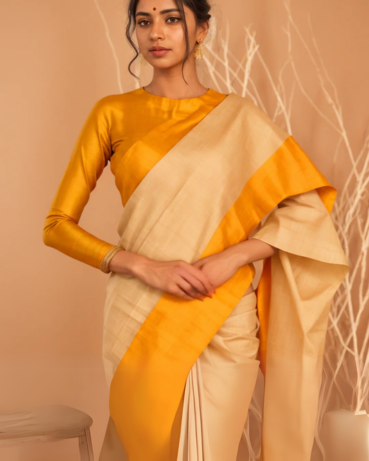 Golden Luxe - Premium Yellow Linen Silk Saree