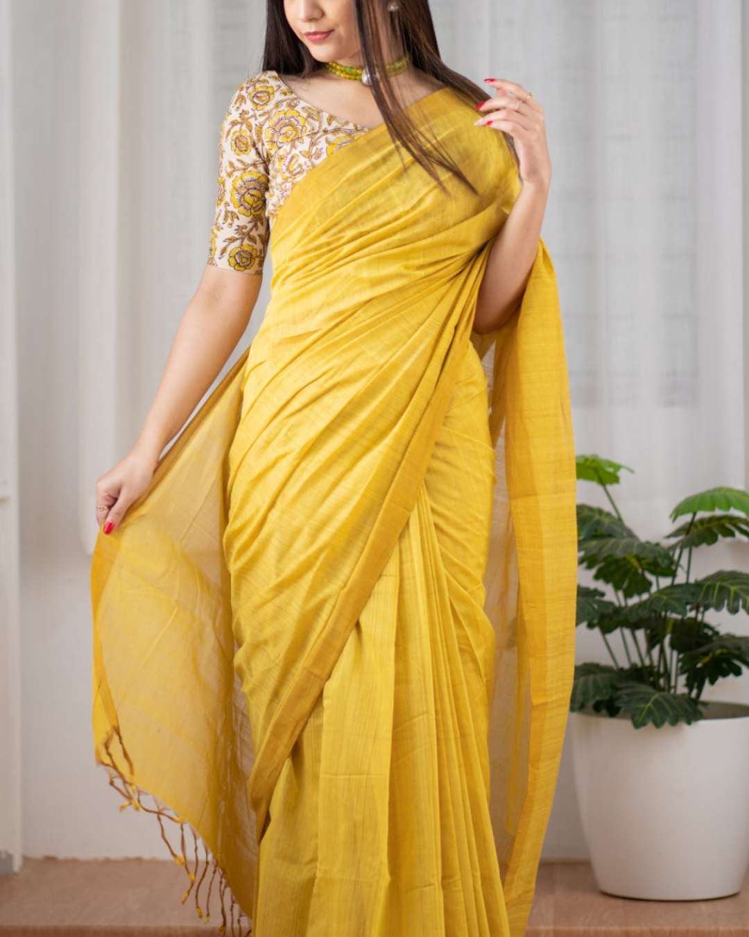 Golden Glow - Rich Yellow Chanderi Cotton Saree