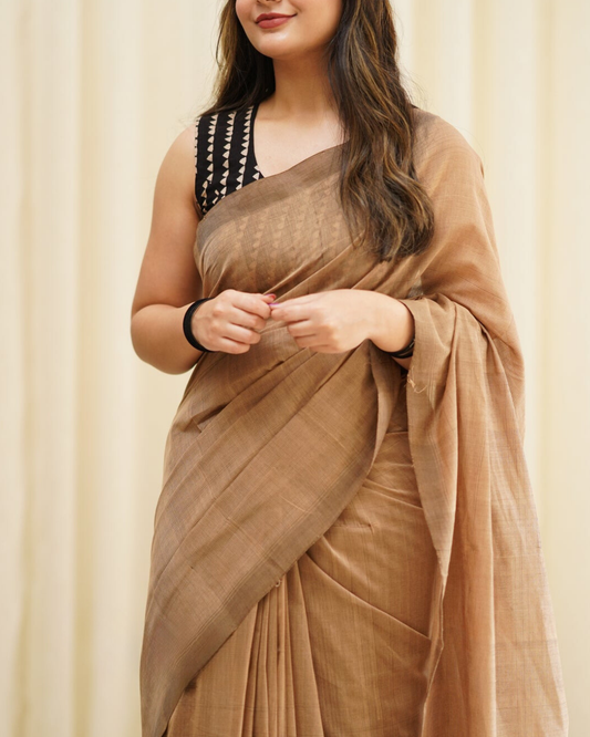 Earthy Glow - Brown Chanderi Cotton Saree