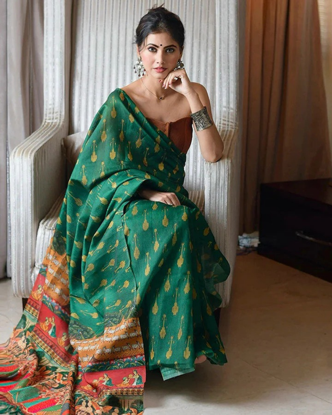 Emerald Grace - Green Chanderi Cotton Saree