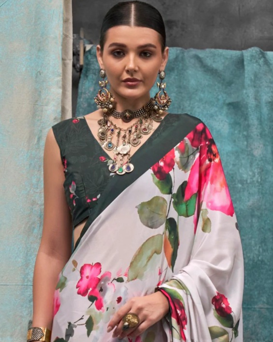 Ivory Whisper - Classic White Linen Saree
