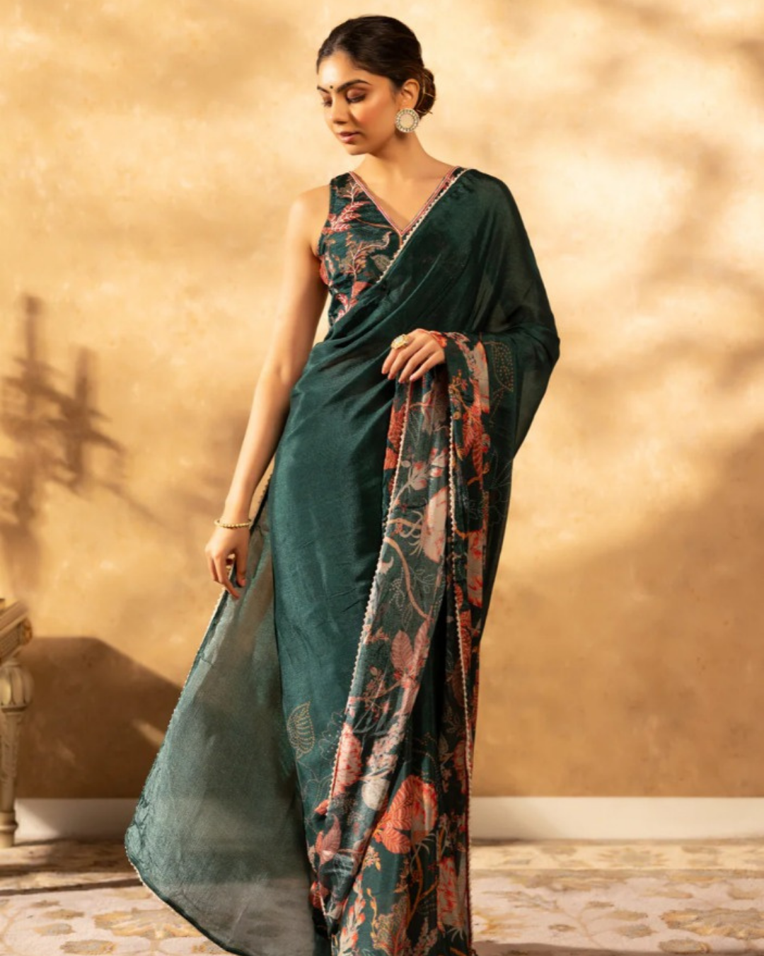 Verdant Grace - Green Chanderi Cotton Saree