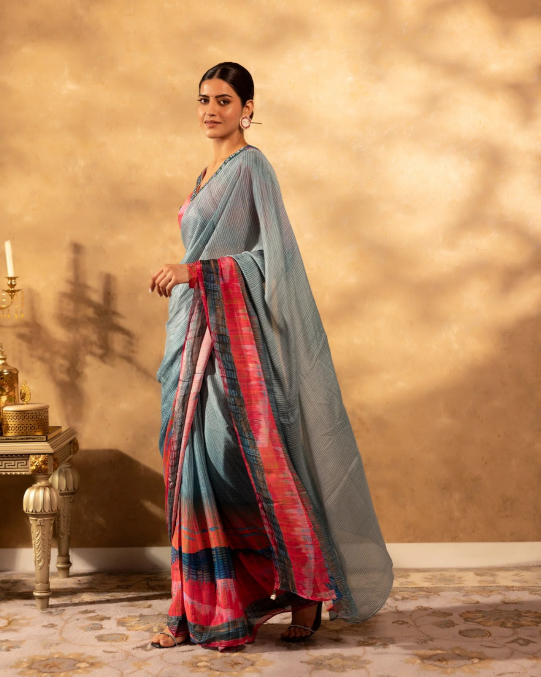 Granite Charm - Granite Gray Chanderi Cotton Saree