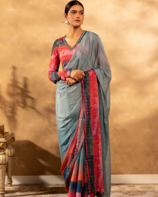 Granite Charm - Granite Gray Chanderi Cotton Saree