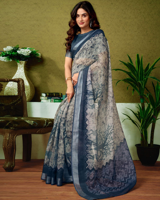 Indigo Grace - Japanese Indigo Linen Saree
