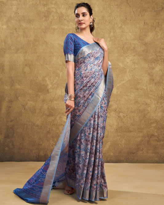 Ocean Whisper - Blue Linen Saree