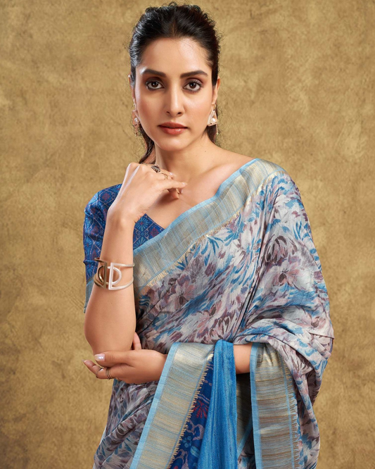 Ocean Whisper - Blue Linen Saree
