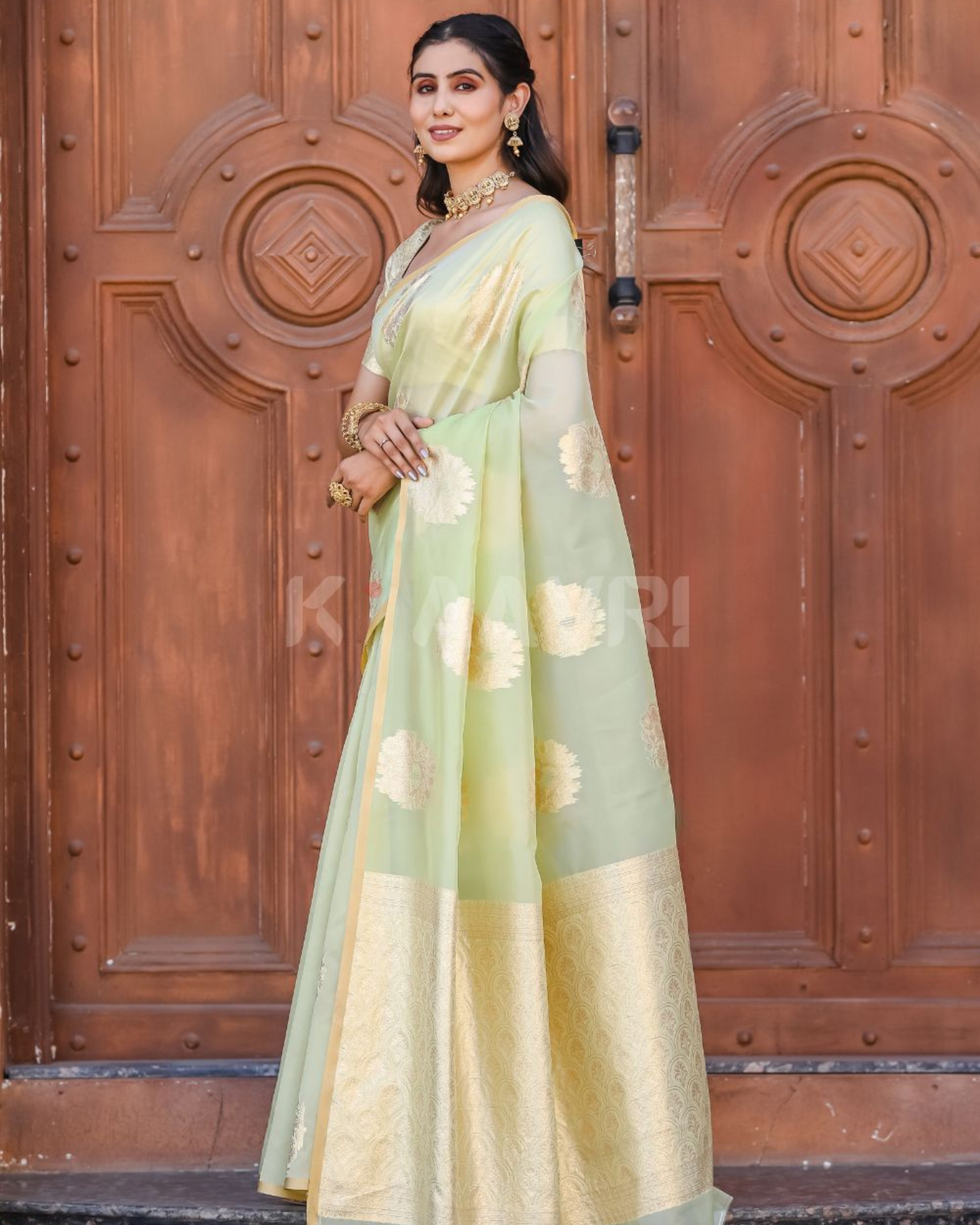 Ivory Charm - Dirty White Chanderi Jacquard Saree