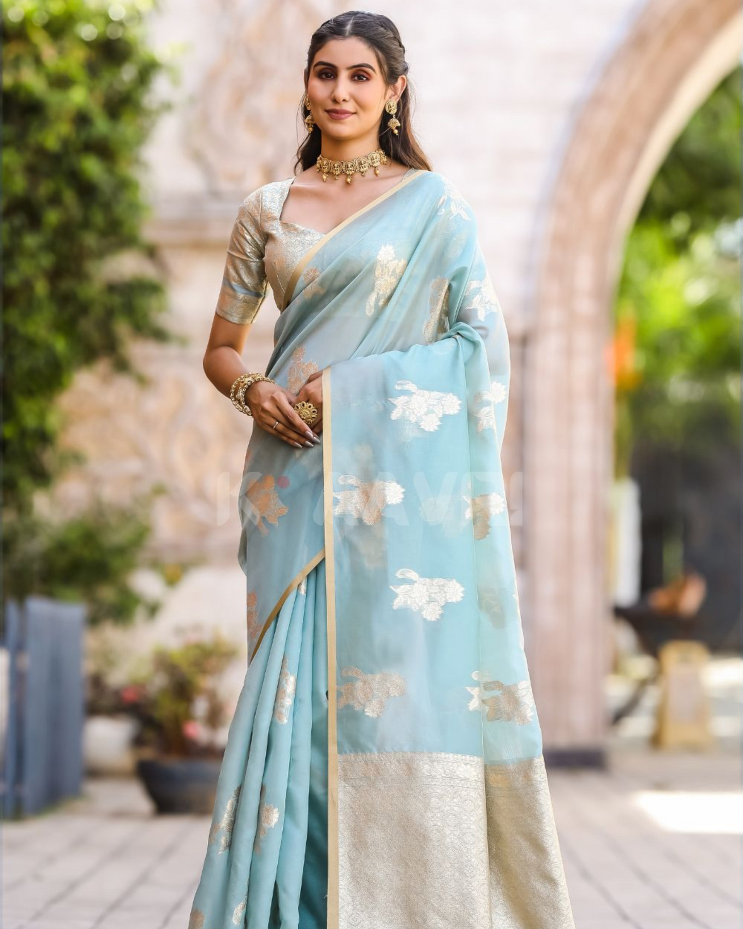 Azure Whisper - Beau Blue Chanderi Jacquard Saree