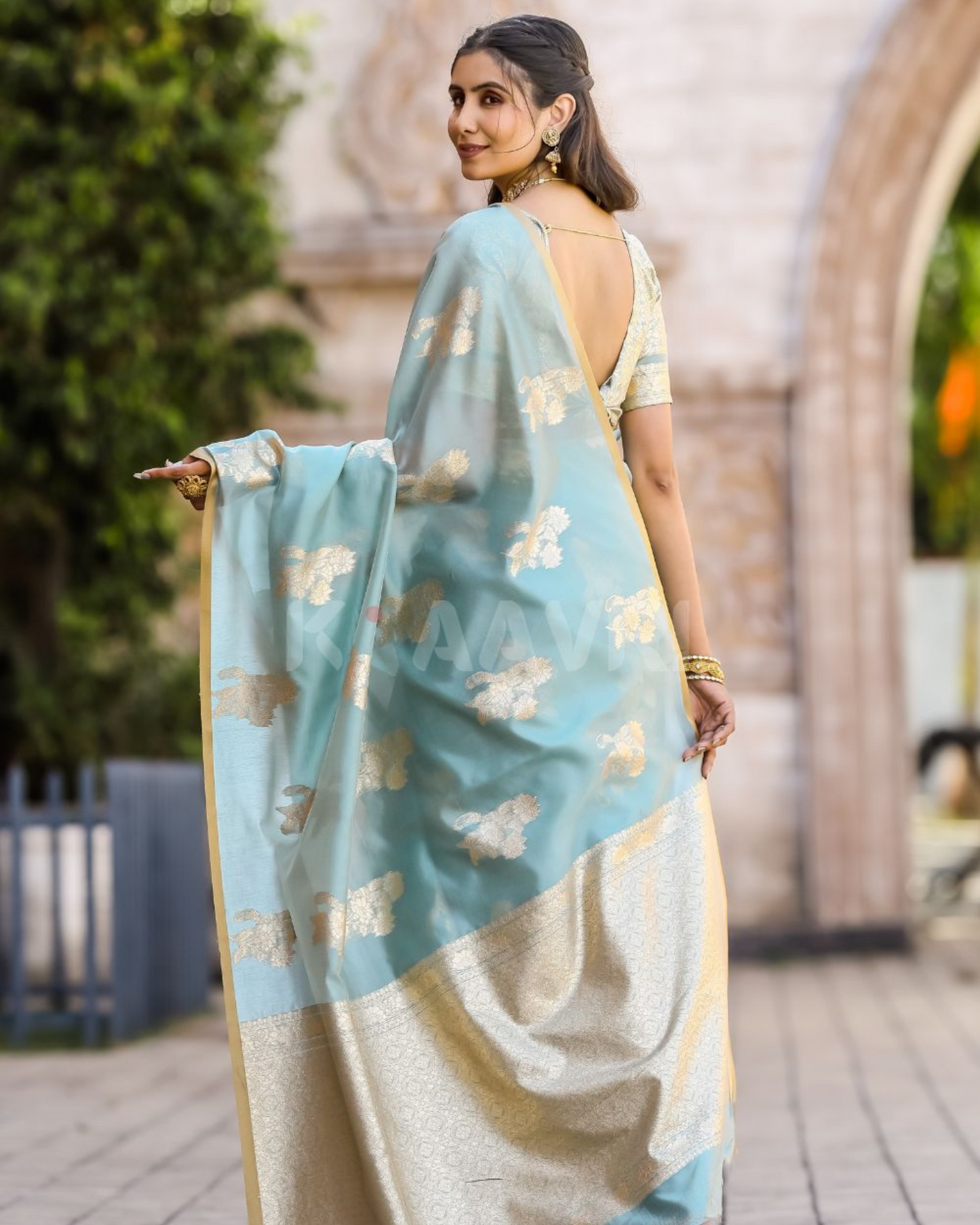 Azure Whisper - Beau Blue Chanderi Jacquard Saree