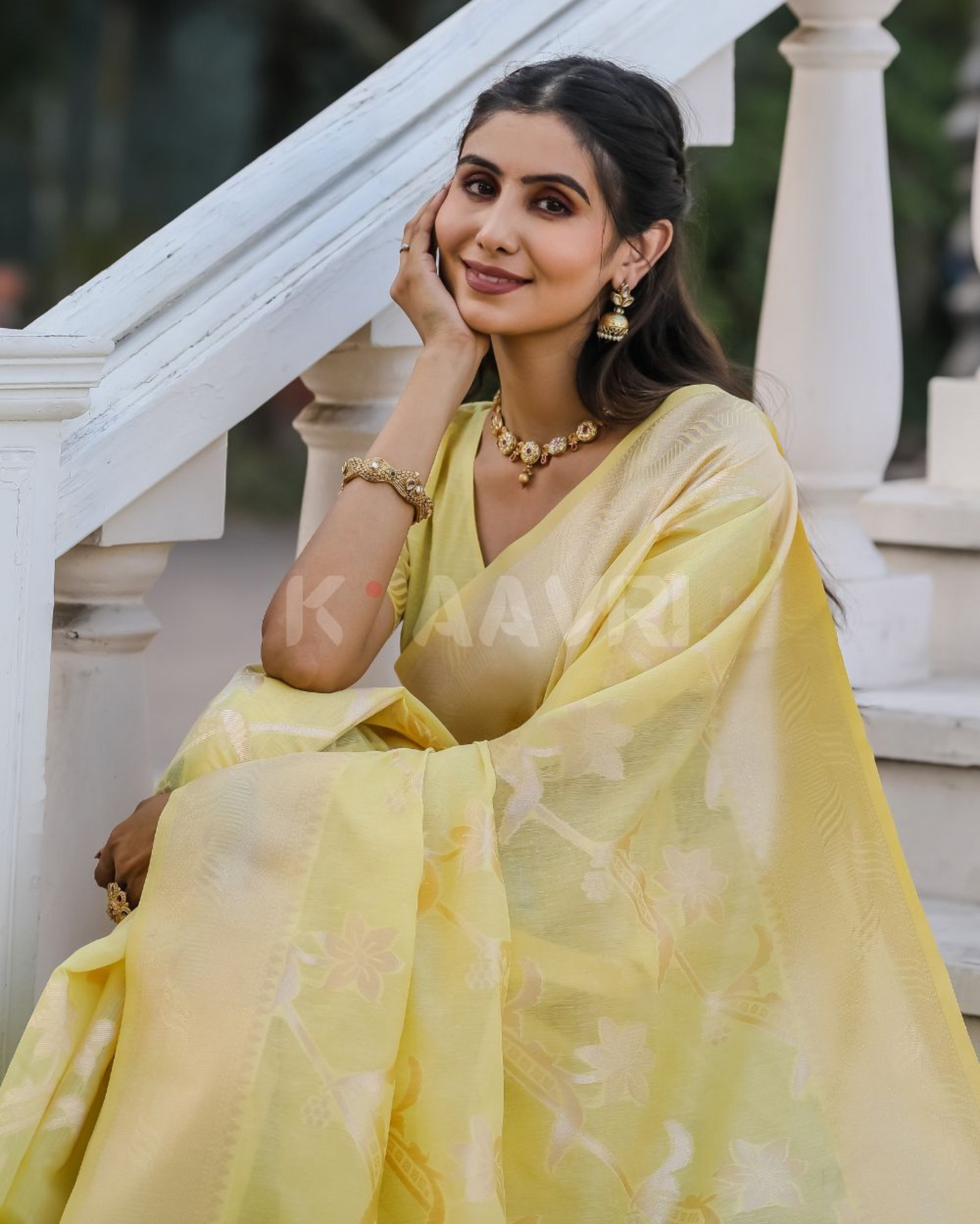 Sandy Glow - Tan Chanderi Jacquard Saree