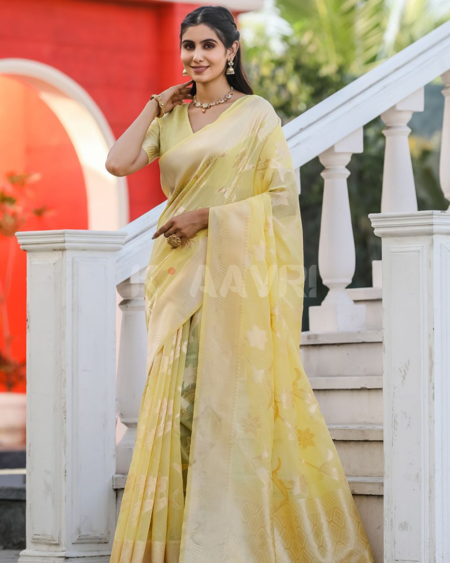 Sandy Glow - Tan Chanderi Jacquard Saree