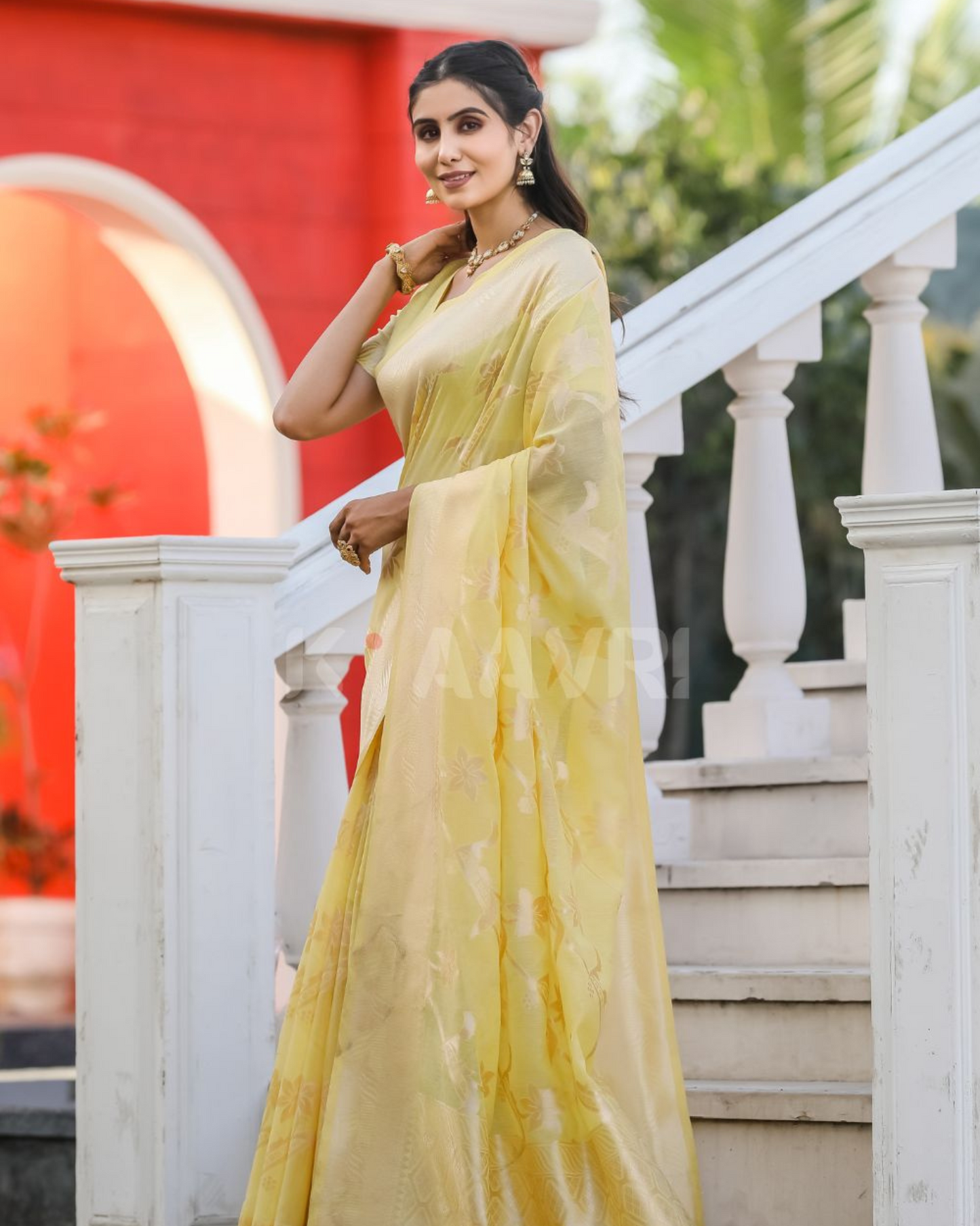 Sandy Glow - Tan Chanderi Jacquard Saree