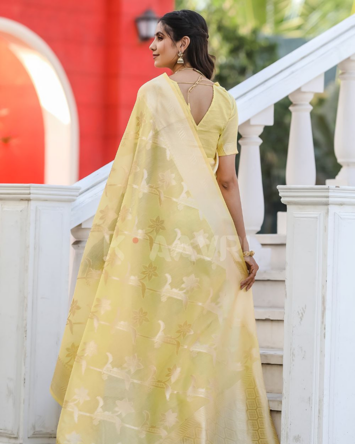 Sandy Glow - Tan Chanderi Jacquard Saree
