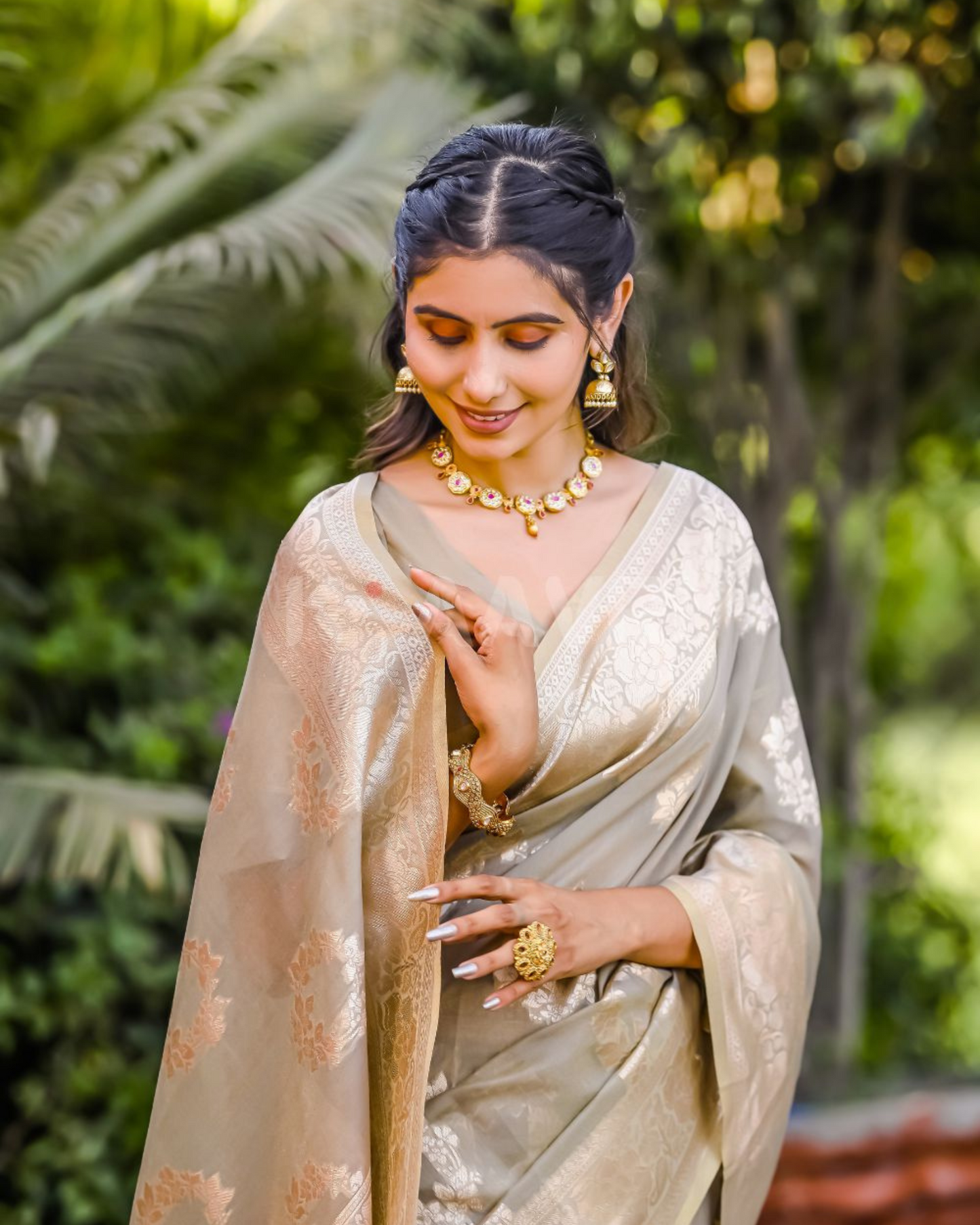 Vanilla Twilight - Dark Vanilla Chanderi Jacquard Saree