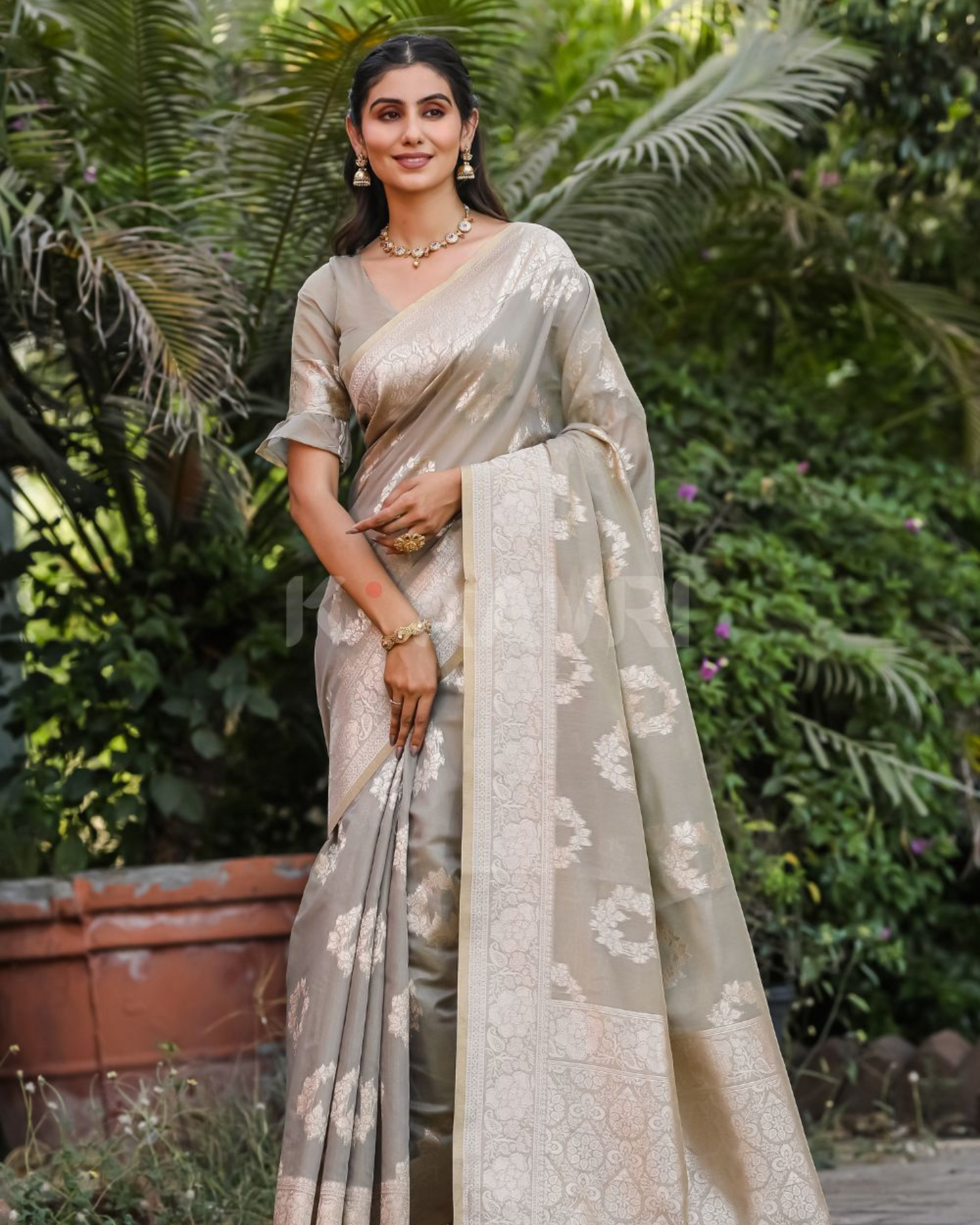 Vanilla Twilight - Dark Vanilla Chanderi Jacquard Saree