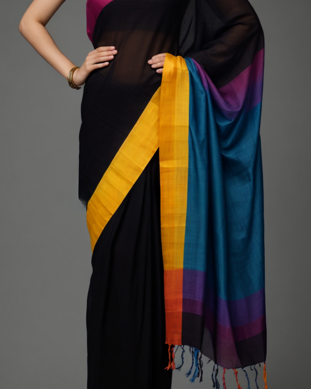Noir Grace - Timeless Black Chanderi Cotton Saree
