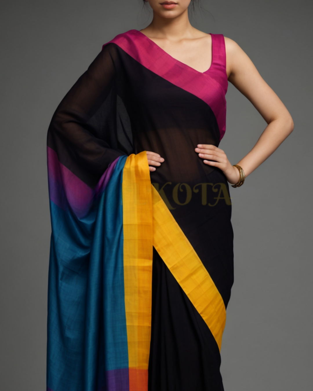 Noir Grace - Timeless Black Chanderi Cotton Saree