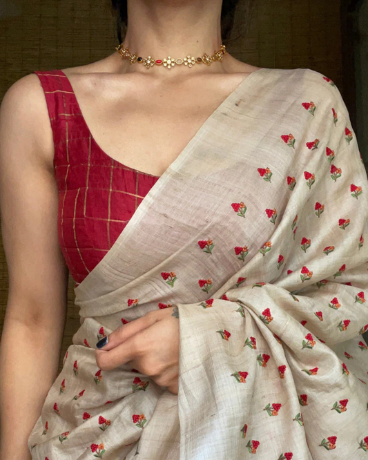 Muted Glamour - Dull Beige Digital Print Linen Saree