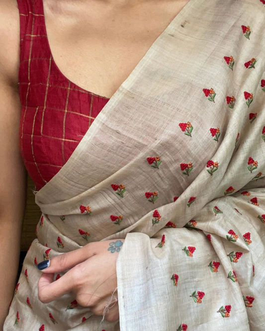 Muted Glamour - Dull Beige Digital Print Linen Saree